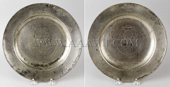 Pair of Pewter Plates with Wriggle Thistle Design
By Samuel Ellis of London
Circa 1750, entire view